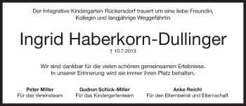 Traueranzeige von Ingrid Haberkorn-Dullinger von Pegnitz-Zeitung